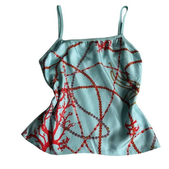J.McLaughlin Tops - J.McLaughlin Silk Front Coral Chain Print Camisole Tank Top Blue Womens XS